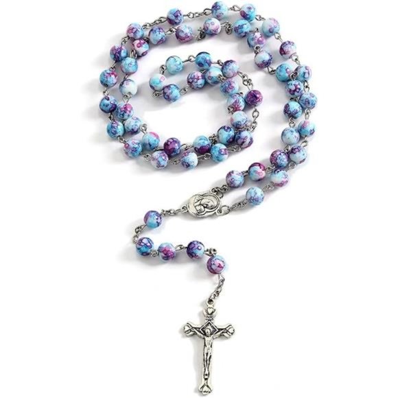 Rosary Beads Catholic for Woman, Handmade Imitation Pearl Rosary Necklace - Picture 1 of 7